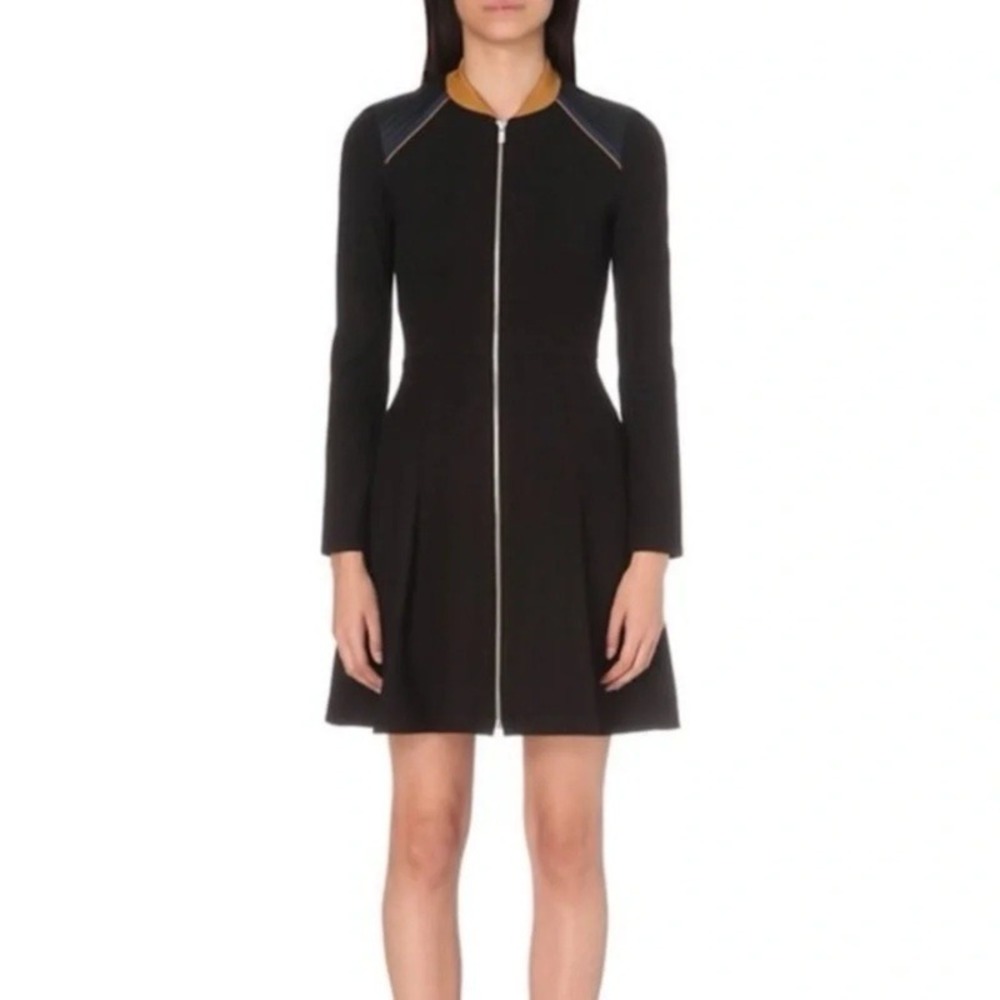 MAJE Black Raline Crepe Mini Dress Zip Front Long Sleeve Size 1 Small